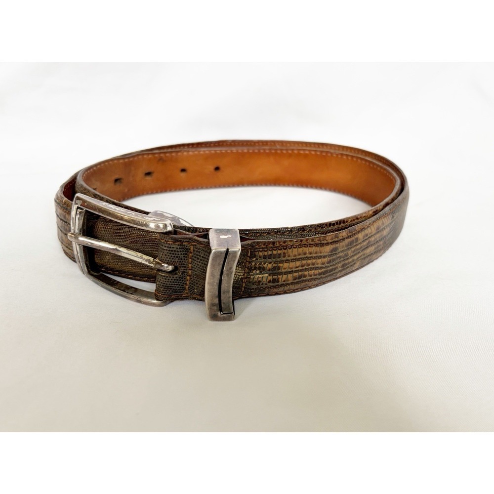 Martin Dingman Mens 85/34 Lizard Grain Brown leatherCalf Saddle Lining USA Belt
